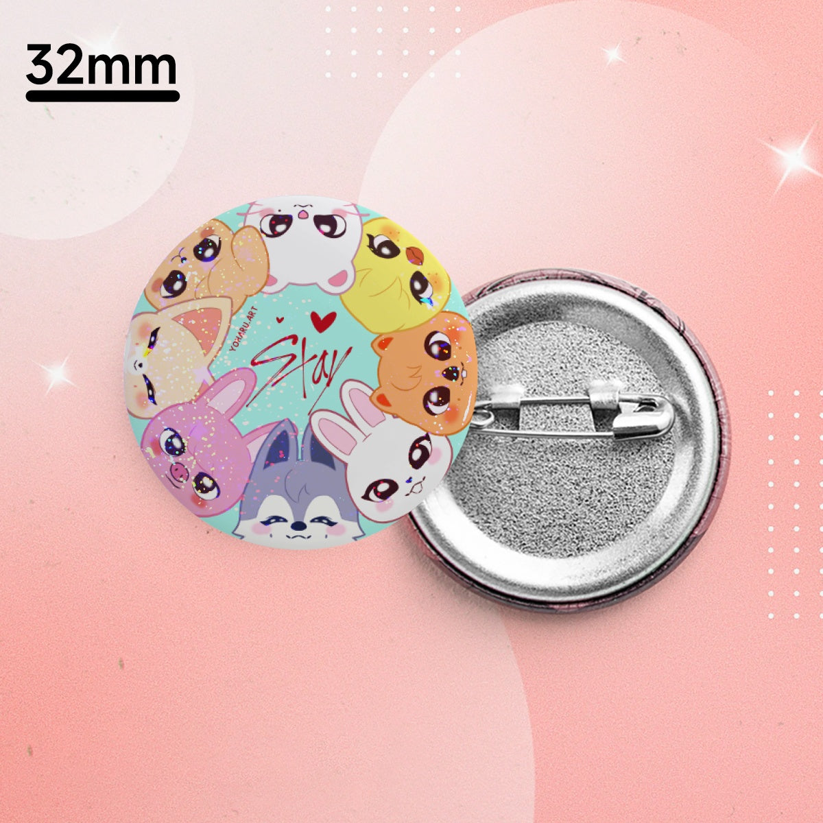 Stay SKZOO Holographic Stars Button Pin